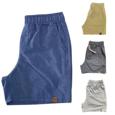 Imagem de Kit 4 Shorts Mauricinho Plus Size Fio Tinto Linho 3 Bolsos - C&C, Az r