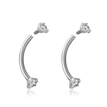 Imagem de ZYTAIJEW 2 peças, 16G, 6 mm/8 mm/10 mm/12 mm/14 mm, titânio G23, rosqueado internamente com esfera de 3 mm, bisel, zircônia, cone, pinos, zircônia, hélice, brincos, sobrancelha, lábio, umbigo, barra,