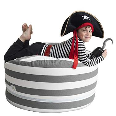 Imagem de 2 tamanhos em 1 saco de feijão grande de armazenamento de animais de pelúcia | GG otomano jumbo para brinquedos macios, brinquedos de pelúcia | Organizador de pufe gigante para linhos, colchas, travesseiros | 300 L / 80 L | 106,6 cm (cinza real)