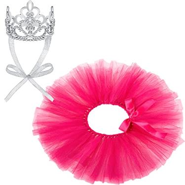 Imagem de Conjunto de 2 peças de tiara com coroa de cachorro, tutu, tiara de cristal, strass, coroa, saia tutu, vestido de animal de estimação, fantasia para filhotes, festa de aniversário, casamento, adereço