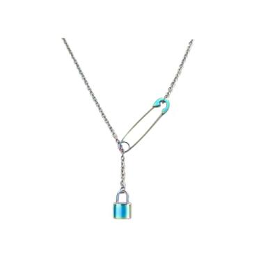 Imagem de Colar de alfinete de segurança, prata, dourado, clipe de papel, clipe de papel, trava, colar de lariat para mulheres e homens, joias de presente, Medium, Aço inoxidável, Sem Pedra Preciosa