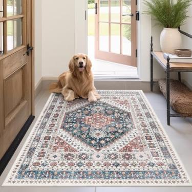 Imagem de Madane Tapete de área 3x5, entrada lavável vintage corredores quarto antiderrapante cozinha corredor para sala de estar, lavanderia, sala de jogos, tapetes macios antiderrapantes, azul marinho