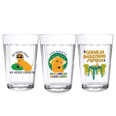 Imagem de Kit 3 Copos Americanos 190ml Vidro Personalizado Cachorro Vira Lata Caramelo Meme Brasilidades Café/Cerveja Drinks Boteco Presente Engraçado