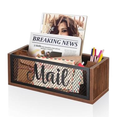 Imagem de BOTOP Organizador de correio, suporte de correio com 2 slots, classificador de correio de madeira para bancada de mesa de parede, porta-cartas de envelope de contas para escritório doméstico