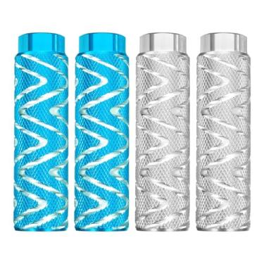 Imagem de HARFINGTON 2 pares de pedais de bicicleta de liga de alumínio traseiros para acrobacias antiderrapantes servem para eixos de 9,5 mm para mountain bike BMX, azul celeste e prata