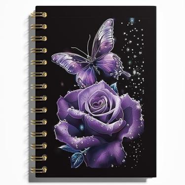 Imagem de WFSM Caderno de borboleta, diário de borboleta, bloco de notas de borboleta, diário de borboleta para mulheres, caderno roxo, 14 x 21 cm