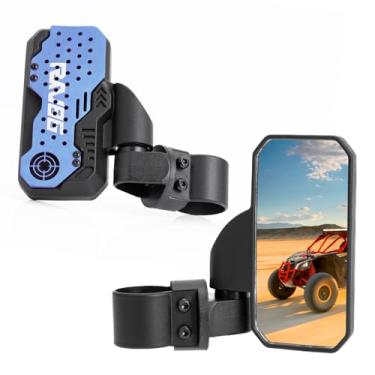 Imagem de RKV86 Espelhos laterais UTV de alumínio, espelho retrovisor UTV ajustável, reposição automática, ajuste universal para gaiola de barra de rolo de 4 a 5 cm, compatível com Polaris RZR, Can Am, Honda