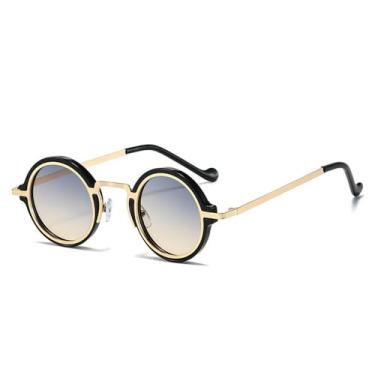 Imagem de JRLLFD Óculos de sol vintage masculino e feminino estilo steam punk pequeno redondo armação de metal óculos retrô óculos de sol para dirigir UV400, chá azul, tamanho único