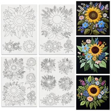Imagem de BENECREAT 17 peças de estabilizadores de bordado solúveis em água, buquês de girassóis, padrões de bordado, papel de transferência para iniciantes, papel de bordado em bastão e costura lavável