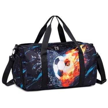 Imagem de LEDAOU Bolsa de viagem infantil para meninos e meninas, viagem noturna, esportiva, academia, bolsa de ombro com compartimento para sapatos e bolso molhado, Futebol-Water Love, Medium, Esportivo