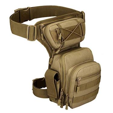 Imagem de YFNT Bolsa de perna tática para homens e mulheres, bolsa de coxa militar, andar de motocicleta, caminhada, cintura, pochete de viagem, Marrom, One Size
