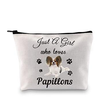 Imagem de PXTIDY Papillon Bolsa de cosméticos para amantes de cães Papillon Mom Dono Presente Pet Dog Bolsa com zíper Bolsa de Higiene Pessoal de Viagem Papillon Mama Presente, Bege, ONE SIDE