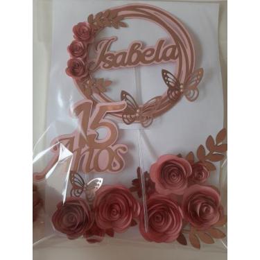 Imagem de Topo De Bolo 15 Anos Personalizado Flores - MIWL ART