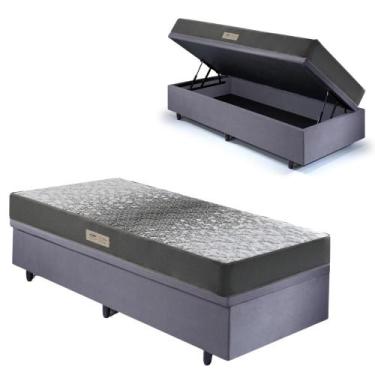 Imagem de Base Box Baú 88x188 Suede Cinza com Colchão Dual Firm Espuma Ecoflex -