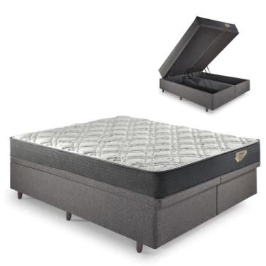 Imagem de Base Box Baú Bipartido Casal 138x188 Linho Cinza com Colchão Adapto Mo