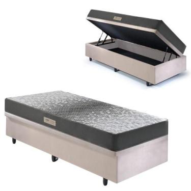 Imagem de Base Box Baú 88x188 Suede Bege com Colchão Dual Firm Espuma Ecoflex - 