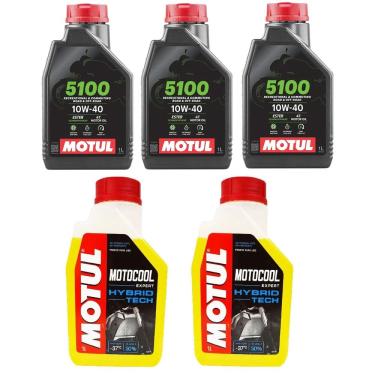 Imagem de Kit Troca De Oleo Moto 3X Motul 5100 10W400 + 2X Motocool Anticongelante Mt 03 R3