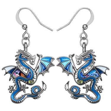 Imagem de DALANE Brincos de dragão de liga de esmalte com pingente de dinossauro mítico, joias modernas para mulheres, meninas, presentes, 22mm x 21mm, Esmalte, Sem pedra preciosa