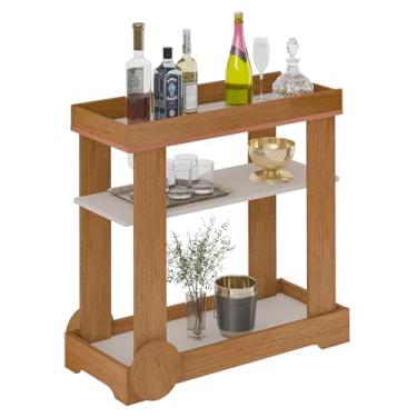 Imagem de Bar Carrinho com rodízios e fita de borda metalizada ROSÉ cor Cinamomo c/Off White - Artely