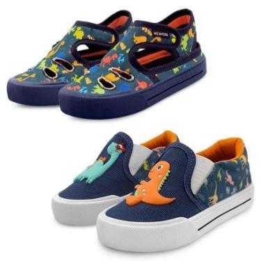 Imagem de Kit 2 Pares Sandália Papete Menino Dinossauro E Tênis infantil Casual Mzkid-Masculino
