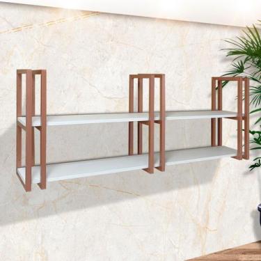 Imagem de Prateleira Estilo Industrial Casa Suspensa Dourada E Branca - Metal de