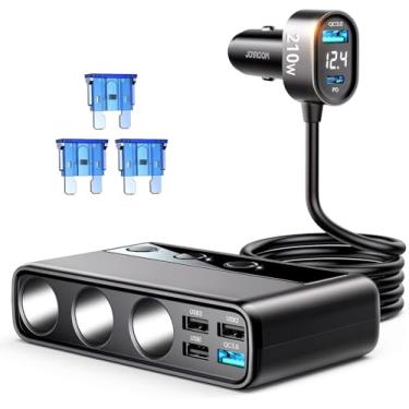 Imagem de Divisor de isqueiro 9 em 1, adaptador de isqueiro JOYROOM 210W com PD/QC 3.0 x 2 carregadores (cabo de 9 metros), interruptores independentes de 12 V/24 V DC carregador de carro para todos os