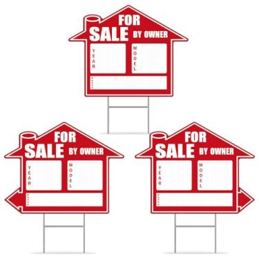 Imagem de Sinais de seta em branco com estacas, 3 peças de sinal de casa para venda, placas de jardim de 43 cm x 33 cm com estacas, placas de venda, plástico ondulado, com setas, à prova de intempéries (à venda