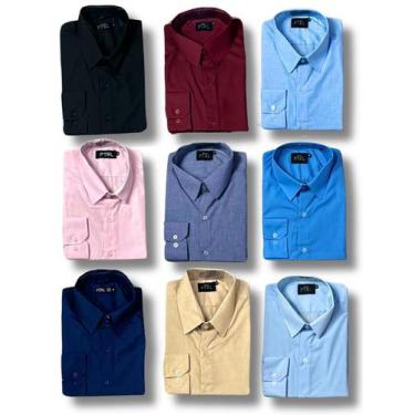 Imagem de KIT 09 peças - Camisa Social Manga Longa Slim e Tipo Linho (sem branco