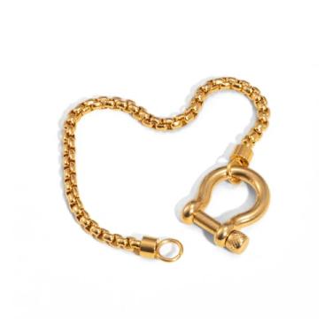 Imagem de SU LIFE Pulseira grossa de aço inoxidável Foxtail pulseira de corrente de trigo parafuso pesado âncora grilhão ferradura pulseiras, Medium, Aço inoxidável, Sem Pedra Preciosa