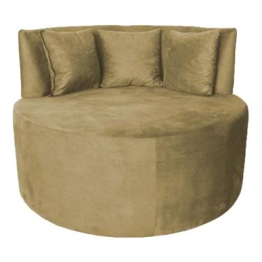 Imagem de Sofá Puff Chaise Estofada Redondo Barcelona Almofadas Suede Bege Eli M