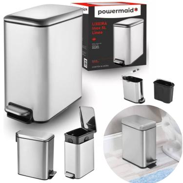 Imagem de Lixeira Retangular Aço Inox Linea Multiuso Com Pedal e Balde 5 Litros