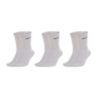 Imagem de Kit C/3 Meias Algodão Cano Médio Polo Star - Branca, Branco, Unico