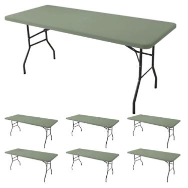 Imagem de Enjoyidea Toalha de mesa ajustada para mesas retangulares de 1,8 m - pacote com 6 toalhas de mesa elásticas para piquenique ao ar livre - toalhas de mesa dobráveis de elastano 1,8 m para acampamento,