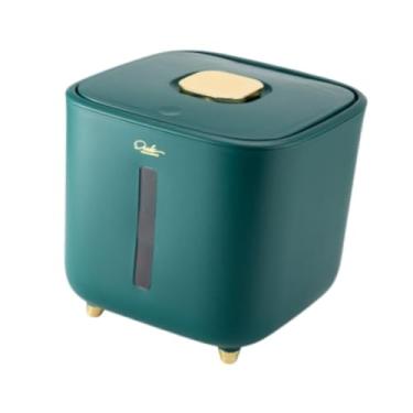 Imagem de ＫＬＫＣＭＳ Recipiente de arroz, lixeira, caixa de armazenamento de selo multifuncional, dispensador de alimentos para cereais de milho em casa de grãos, Verde 10 Kg