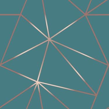 Imagem de Papel De Parede Geométrico Azul Rose Gold Lavável 5m