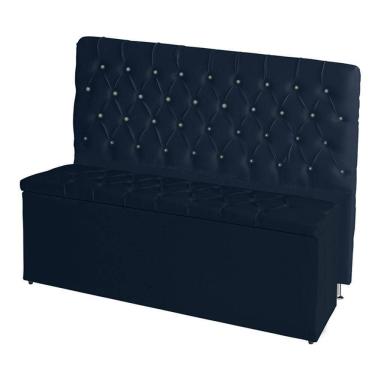 Imagem de Kit De Quarto Cabeceira De Cama Box E Calçadeira Baú Bella Casal Queen 160 Cm Suede Botão Strass Azul Marinho Eli Móvei