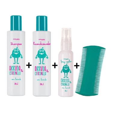 Imagem de Kit Shampoo + Recondicionador + Spray + Pente Fino Arruda E Citronela Abelha Rainha
