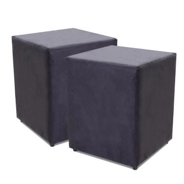 Imagem de Kit Com 2 Puff Quadrado Suede Preto Decorativo 35x35cm Bf Colchões