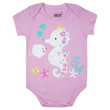 Imagem de Body Bebê Fundo do Mar, Manga curta, Rosa, 3 a 6 Meses, Gaga Baby