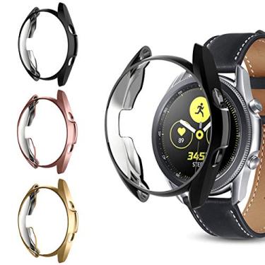 Imagem de Protetor de tela compatível com Samsung Galaxy Watch 3 41 mm, 3 pacotes NAHAI TPU ultra-fino banhado à prova de choque capa protetora bumper para Galaxy Watch 3 41 mm Smartwatch