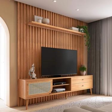 Imagem de Rack com Painel para TV Até 75 Polegadas 1 Porta 2 Gavetas com Led Freijó Tb323f Jj - Dalla Costa