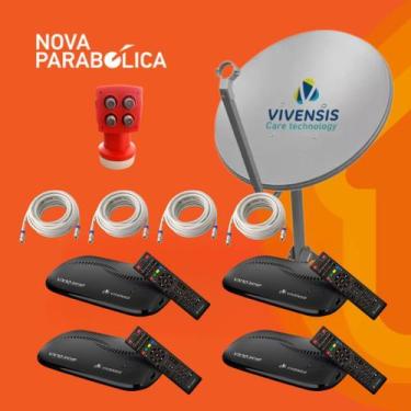 Imagem de KIT Nova Antena Parabólica + 4 Receptores VX10 + LNBF Quádruplo + 4 Ca