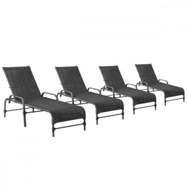 Imagem de 4 Espreguiçadeiras Reclinavel Catar Preto Corda Nautica Trama Original
