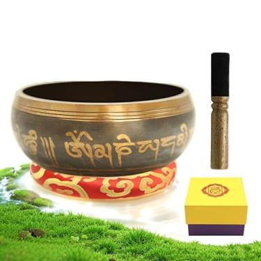 Imagem de Conjunto autêntico de tigela de canto tibetana - tigela de som de meditação ajustada à mão para ioga, relaxamento e cura de chakras, kit completo com martelo de madeira, almofada de seda e caixa de