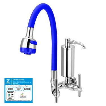 Imagem de Torneira Gourmet Filtro Metal Slim Azul Flexível Parede 1/4 Volta - Fu
