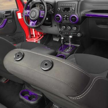 Imagem de Hoolcar Capa de volante para painel de mudança de marchas capa de suporte de copo de água kit de acessórios interiores adequado para Jeep Wrangler JK JKU 2011-2017, 4 portas, roxo