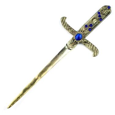 Imagem de Athame Metal Dourado Envelhecido 19 cm Pedras Azuis - Lua Mística - 10