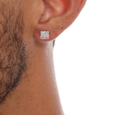 Imagem de Brinco Masculino Prata Legitima 925 Zircônia Quadrada 6mm - Couti