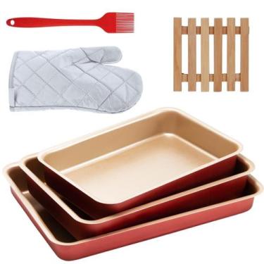 Imagem de Jogo De Assadeira 03 Pçs + Luva + Pincel + Descanso Panela - Marcolar