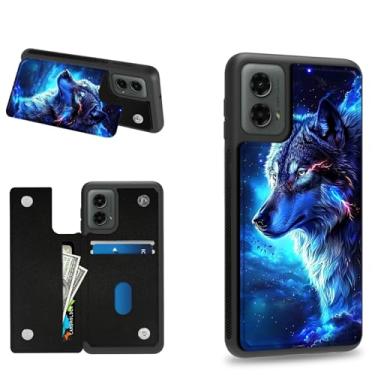 Imagem de Dikoer Capa carteira Blue Wolf para Moto G Stylus 5G 2024 6,7 polegadas com compartimentos para cartão de crédito e proteção de silicone macio à prova de choque com compartimentos para cartão para
